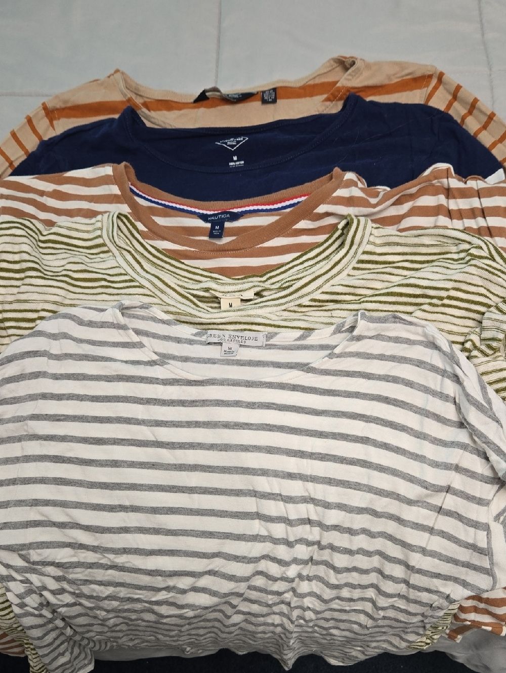 Nautica and Other Brands Olive Grey,White And Brown Striped Tees.